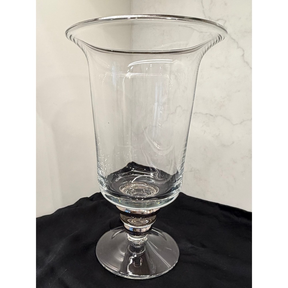 Vtg Large Miller Rogaska Lead Crystal Flared Rim Platinum Trim Hurricane Vase